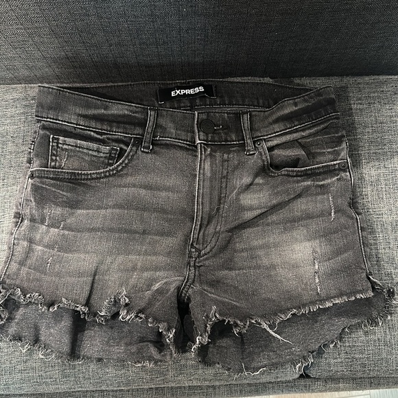 Express Black Denim Shortie High Rise Distressed Short - Picture 5 of 6